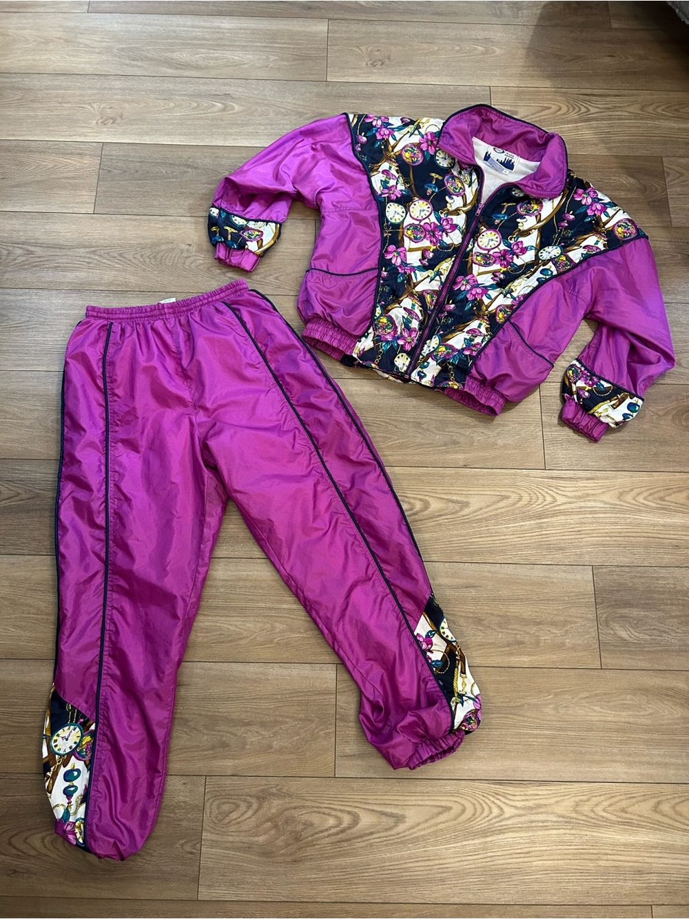 Vintage 80’s/90’s Pan Asia 2-Pc Nylon Track Suit Set Floral Retro M/L